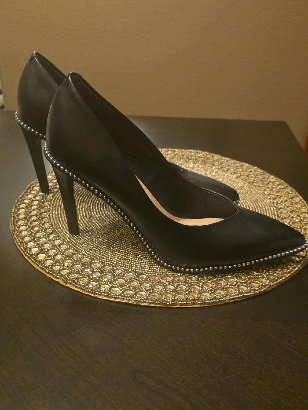 Bar III Black Pointed Toe Stud-Trim High Heels